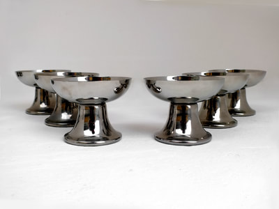 #Alfra Italy prod. design Carlo #Alessi, six 6 ice #cream cup stainless steel, vintage years '40