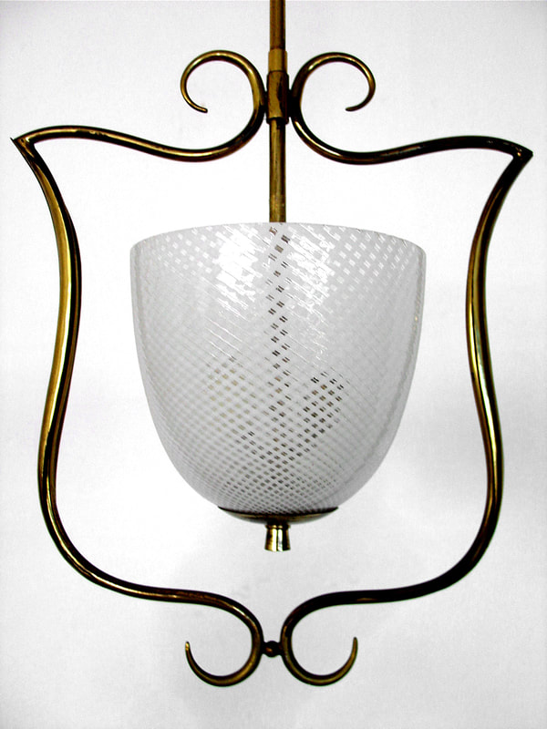 Carlo Scarpa design ceiling lamp for Venini years 30 deco glass filigrana