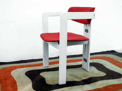 Augusto Savini design Pamplona Chairs Pozzi Italy 1965 rare optic textile orange