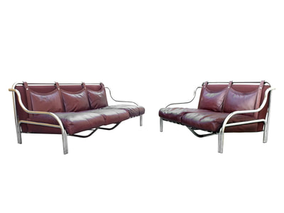 Poltronova Italy “stringa” design by Gae Aulenti years '69 two sofas  leather cognac color (1)