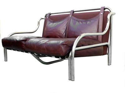 Poltronova Italy “stringa” design by Gae Aulenti years '69 two sofas  leather cognac color  (1)