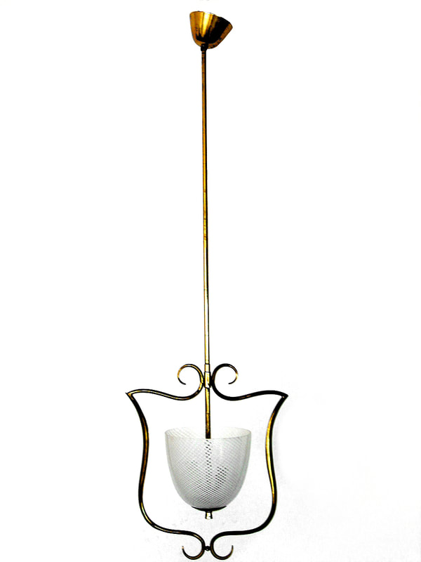 Carlo Scarpa design ceiling lamp for Venini years 30 deco glass filigrana